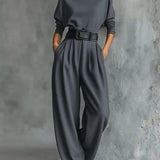 Kristin - Women's High Neck Wide-Leg Jumpsuit with Clean Finish - Gray