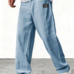 Kyle - Men's Relaxed Wide-Leg Linen Pants - Light Blue