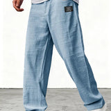 Kyle - Men's Relaxed Wide-Leg Linen Pants - Light Blue