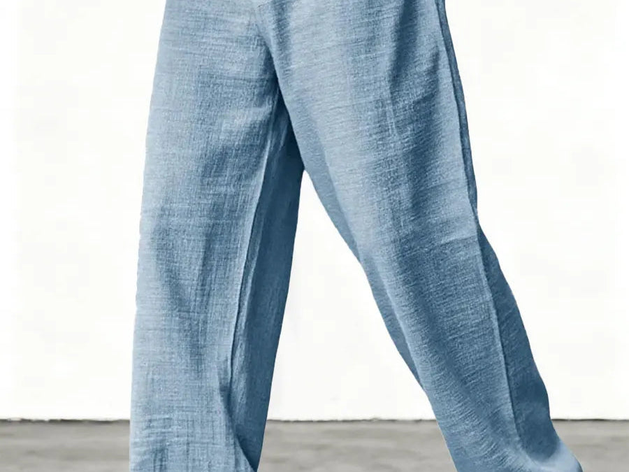 Kyle - Men's Relaxed Wide-Leg Linen Pants - Light Blue
