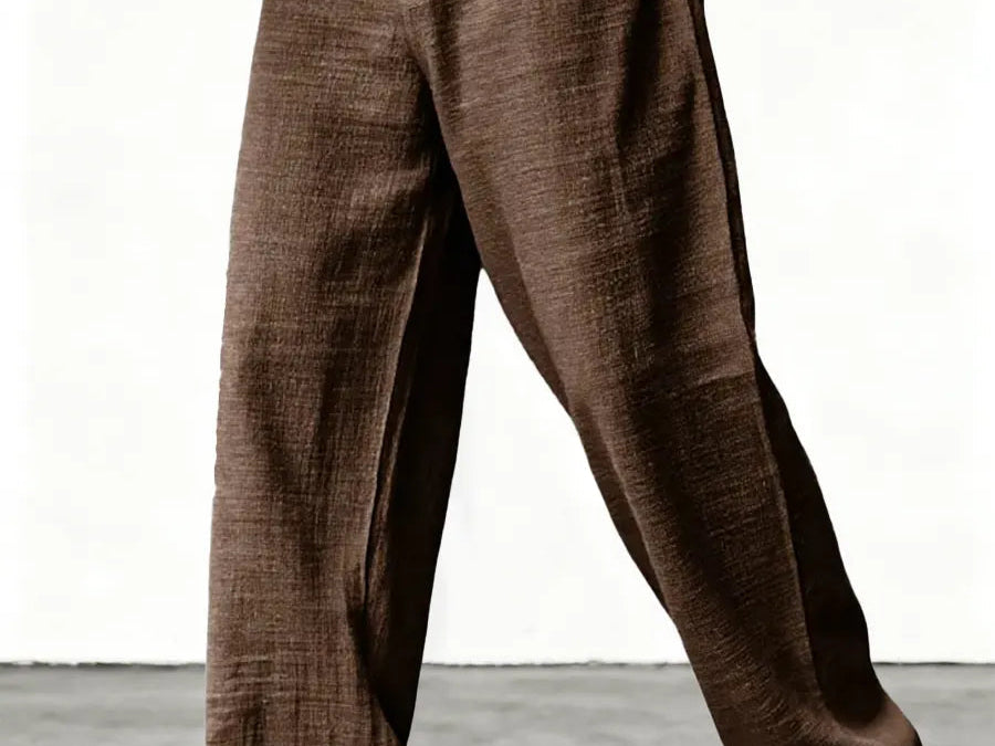 Kyle - Men's Relaxed Wide-Leg Linen Pants - Coffee