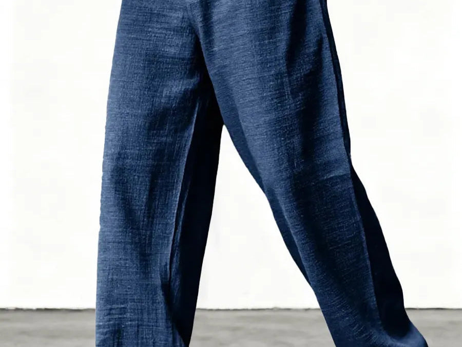 Kyle - Men's Relaxed Wide-Leg Linen Pants - Navy