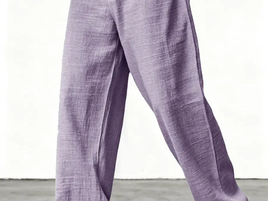 Kyle - Men's Relaxed Wide-Leg Linen Pants - Lavender