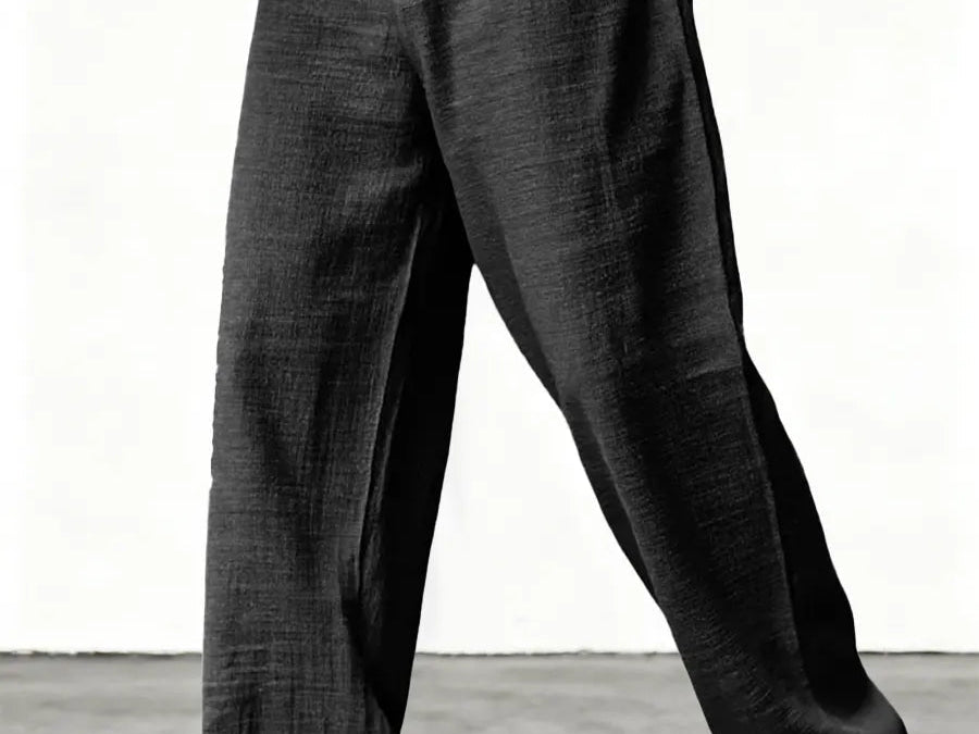 Kyle - Men's Relaxed Wide-Leg Linen Pants - Black