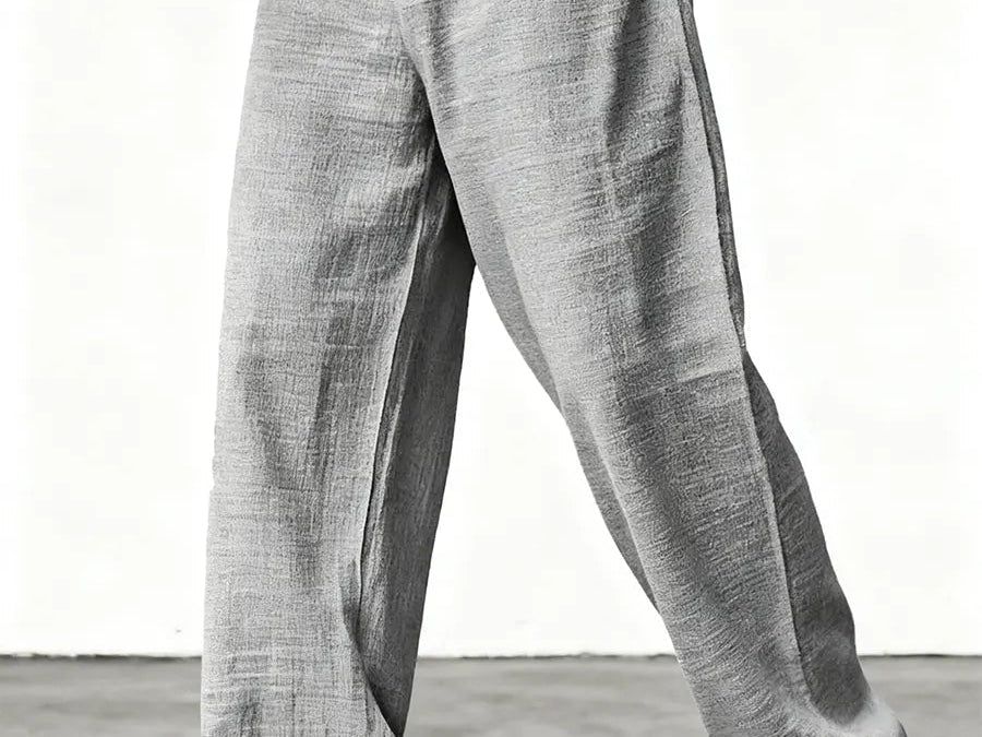 Kyle - Men's Relaxed Wide-Leg Linen Pants - Gray