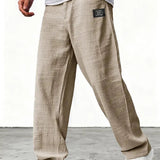 Kyle - Men's Relaxed Wide-Leg Linen Pants - Khaki
