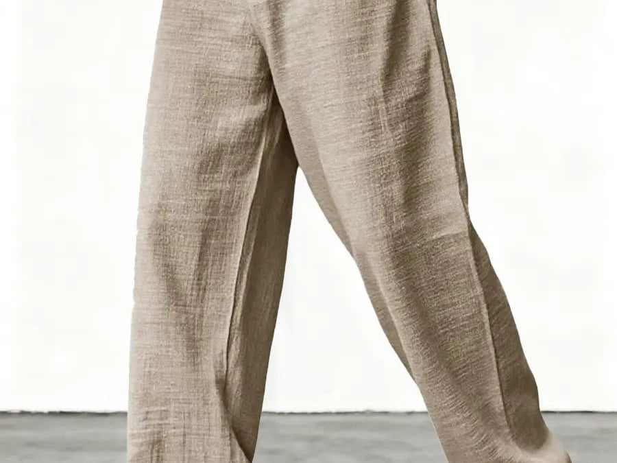 Kyle - Men's Relaxed Wide-Leg Linen Pants - Khaki