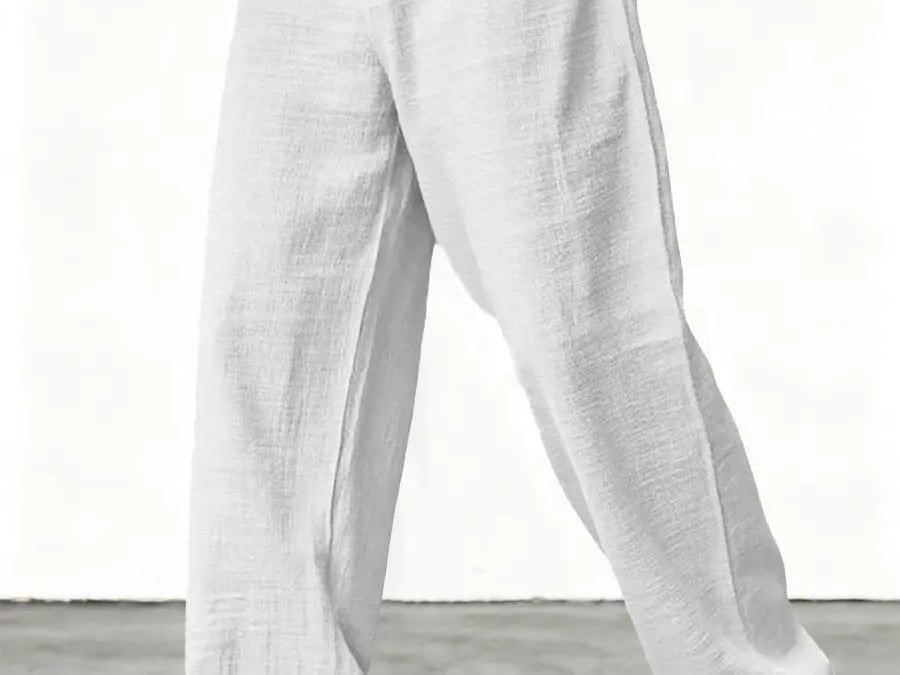 Kyle - Men's Relaxed Wide-Leg Linen Pants - White