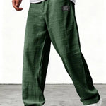 Kyle - Men's Relaxed Wide-Leg Linen Pants - Dark Green