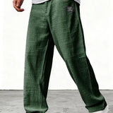 Kyle - Men's Relaxed Wide-Leg Linen Pants - Dark Green
