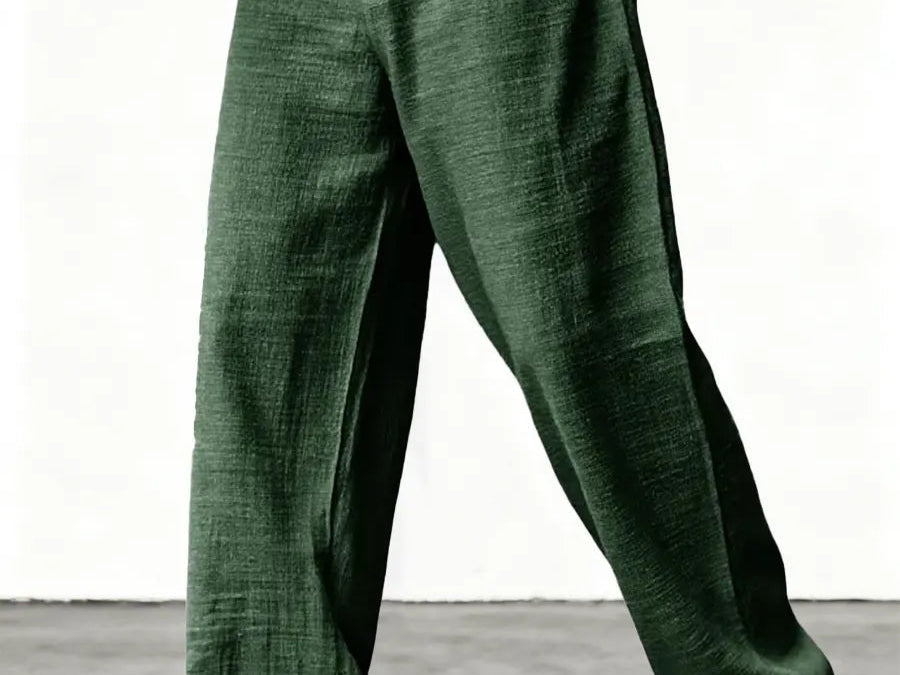 Kyle - Men's Relaxed Wide-Leg Linen Pants - Dark Green
