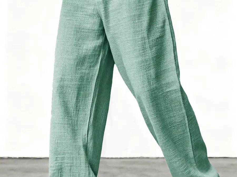 Kyle - Men's Relaxed Wide-Leg Linen Pants - Sage Green
