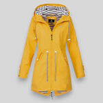 Laila - Women's Waterproof Hooded Rain Jacket with Drawstring Waist - Yellow