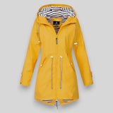Laila - Women's Waterproof Hooded Rain Jacket with Drawstring Waist - Yellow
