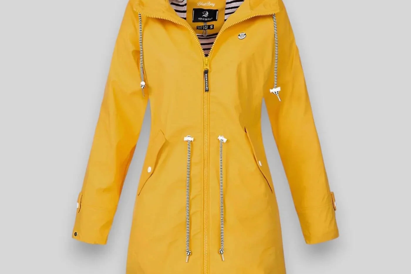 Laila - Women's Waterproof Hooded Rain Jacket with Drawstring Waist - Yellow