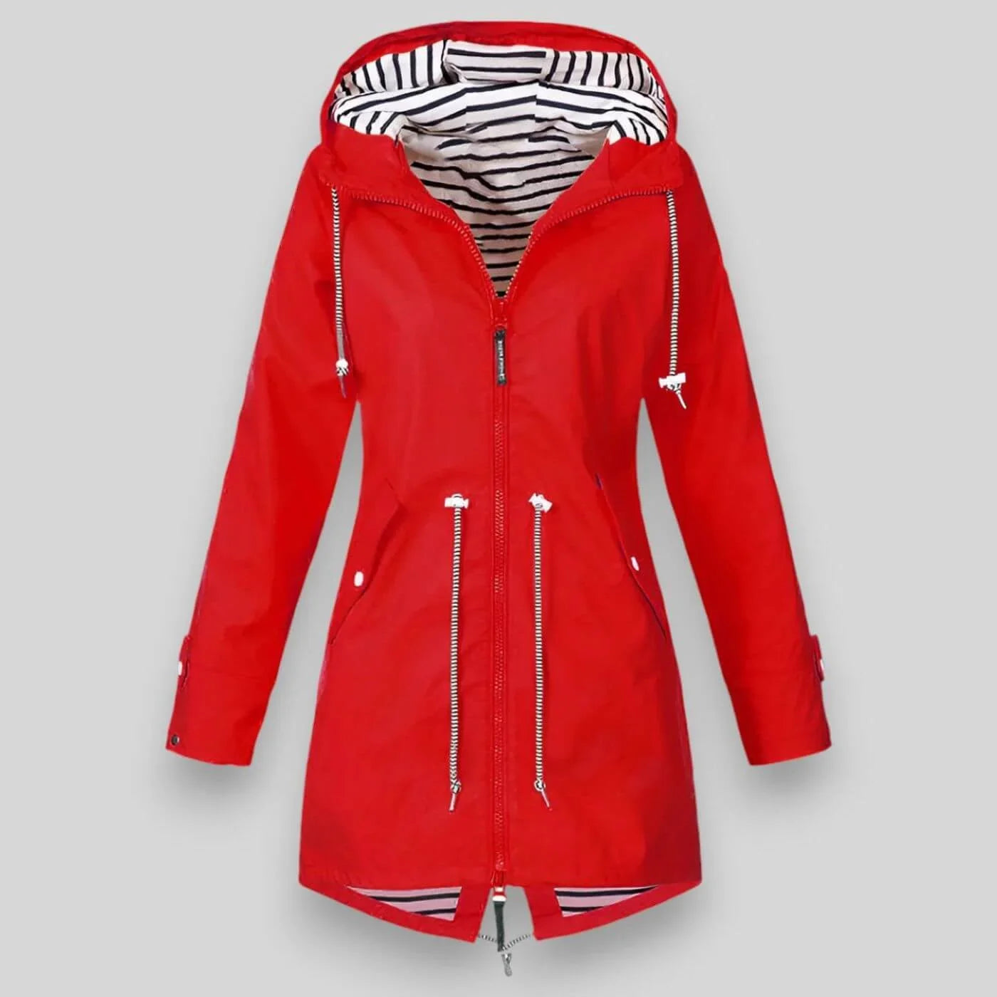 Laila - Women's Waterproof Hooded Rain Jacket with Drawstring Waist - Red