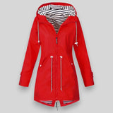 Laila - Women's Waterproof Hooded Rain Jacket with Drawstring Waist - Red