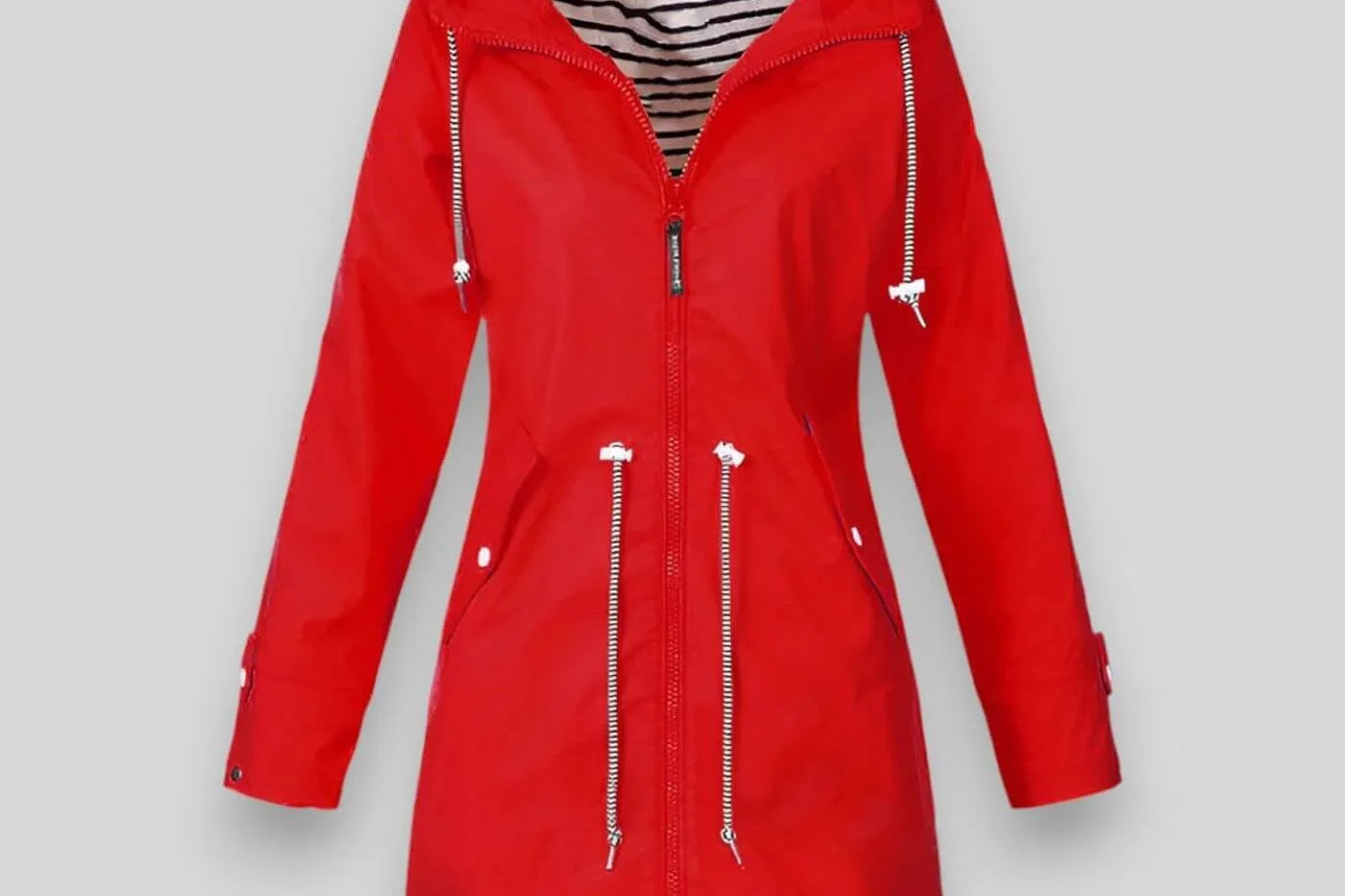 Laila - Women's Waterproof Hooded Rain Jacket with Drawstring Waist - Red