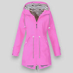 Laila - Women's Waterproof Hooded Rain Jacket with Drawstring Waist - Pink