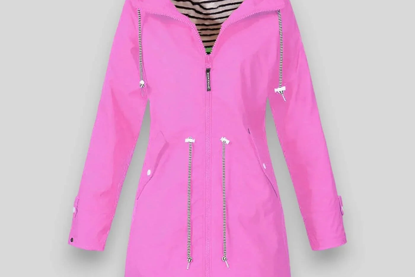 Laila - Women's Waterproof Hooded Rain Jacket with Drawstring Waist - Pink