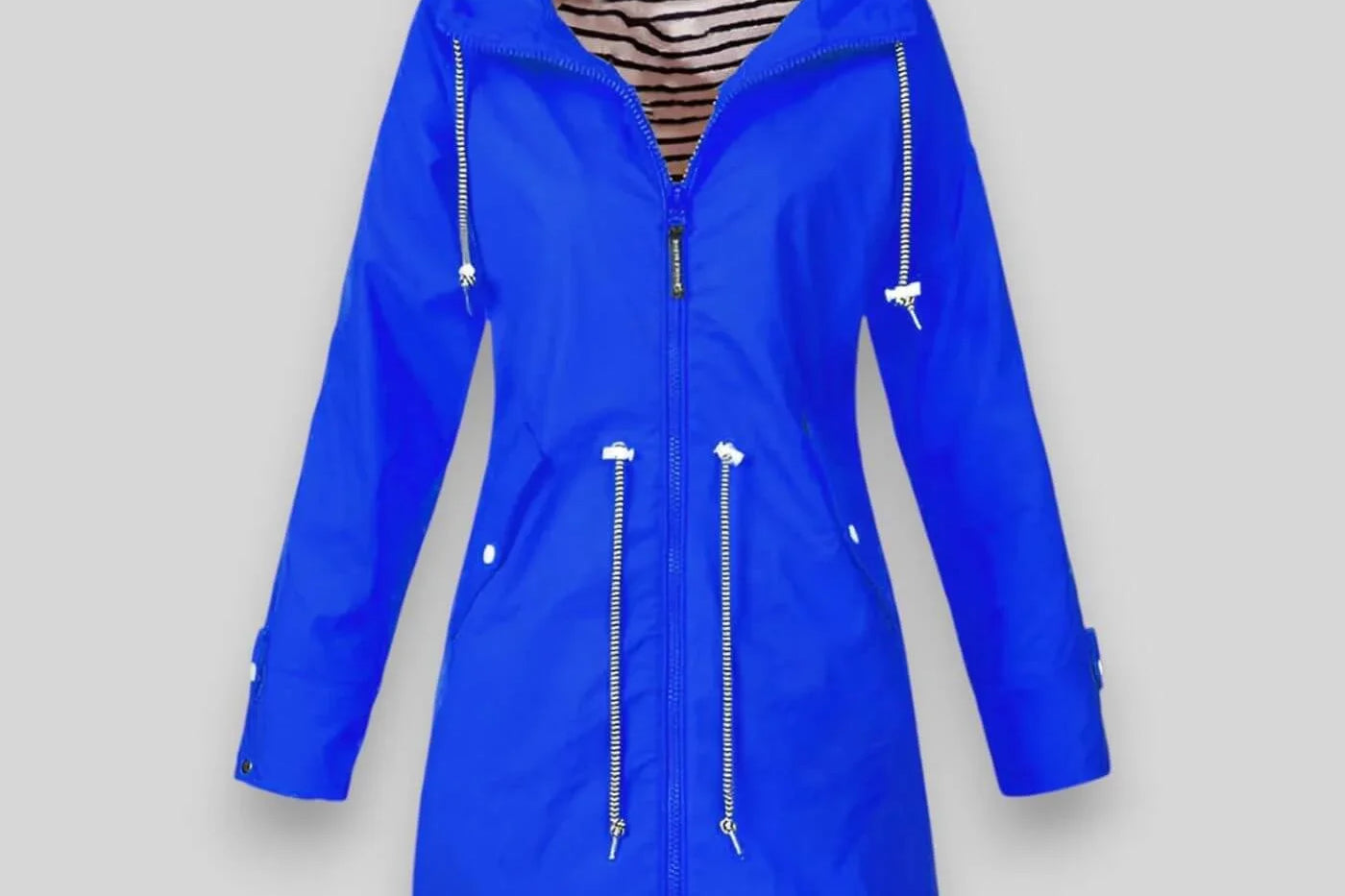 Laila - Women's Waterproof Hooded Rain Jacket with Drawstring Waist - Bright Blue