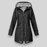 Laila - Women's Waterproof Hooded Rain Jacket with Drawstring Waist - Black