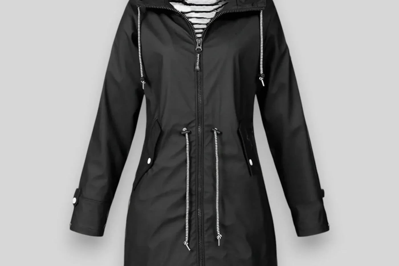 Laila - Women's Waterproof Hooded Rain Jacket with Drawstring Waist - Black
