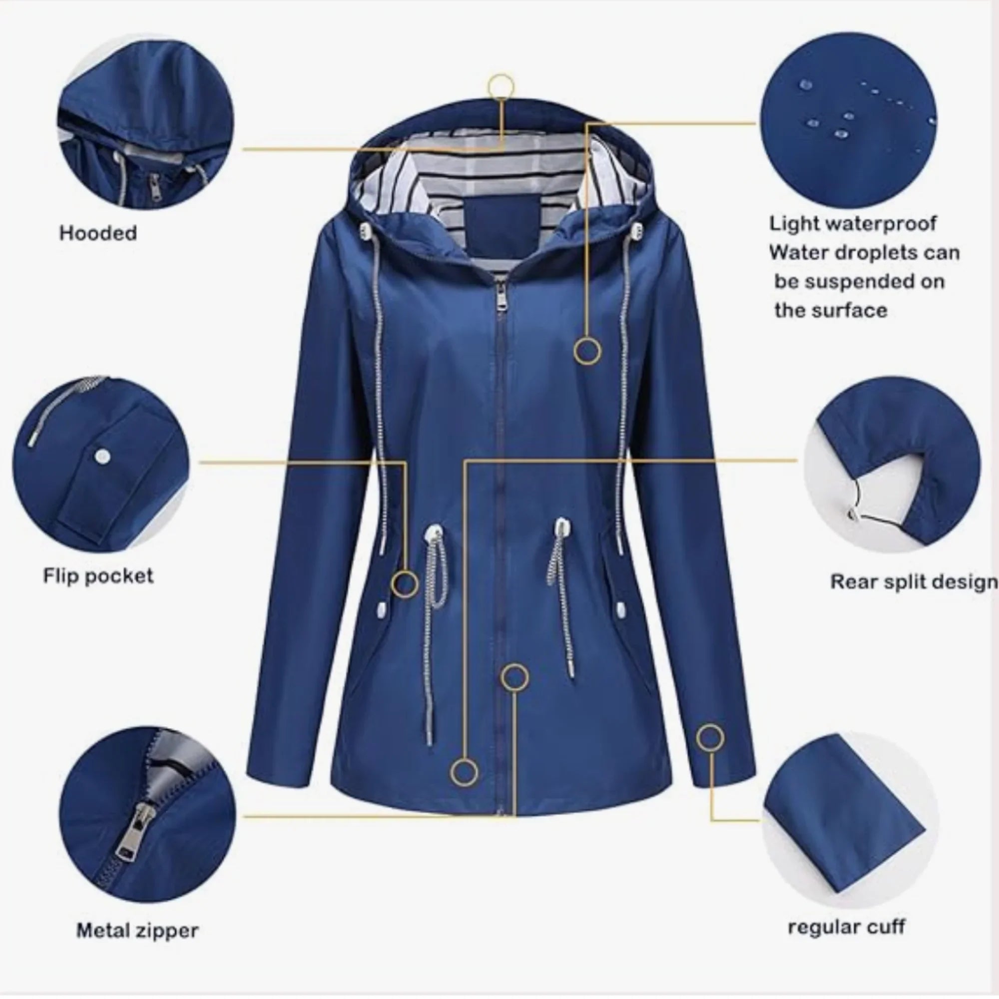 Laila - Women's Waterproof Hooded Rain Jacket with Drawstring Waist