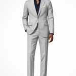 Lance - Men's Single-Breasted Linen Blend Two-Piece Suit - Light Gray