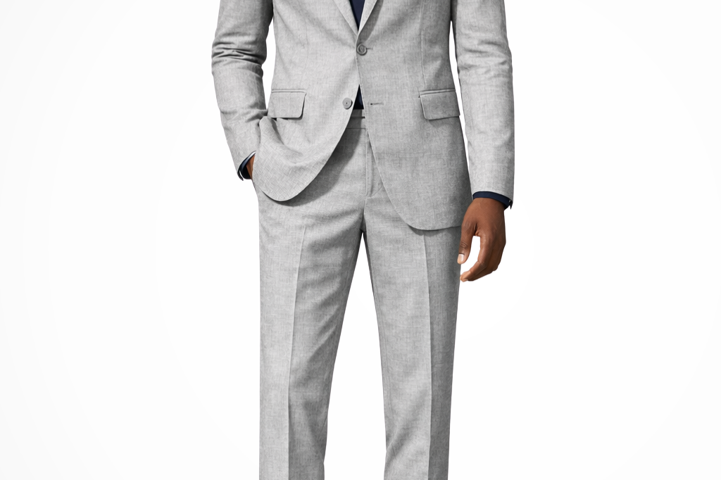 Lance - Men's Single-Breasted Linen Blend Two-Piece Suit - Light Gray