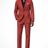Lance - Men's Single-Breasted Linen Blend Two-Piece Suit - Red