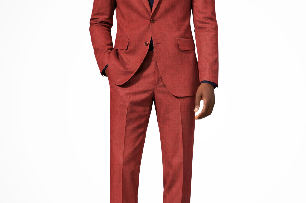 Lance - Men's Single-Breasted Linen Blend Two-Piece Suit - Red
