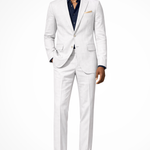 Lance - Men's Single-Breasted Linen Blend Two-Piece Suit - White