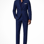 Lance - Men's Single-Breasted Linen Blend Two-Piece Suit - Navy