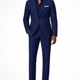Lance - Men's Single-Breasted Linen Blend Two-Piece Suit - Navy