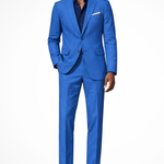 Lance - Men's Single-Breasted Linen Blend Two-Piece Suit - Blue