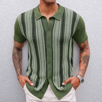 Larry - Men's Jacquard Knit Button-Down Shirt - Green