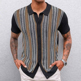 Larry - Men's Jacquard Knit Button-Down Shirt - Black