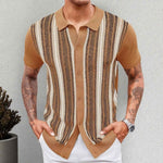 Larry - Men's Jacquard Knit Button-Down Shirt - Brown