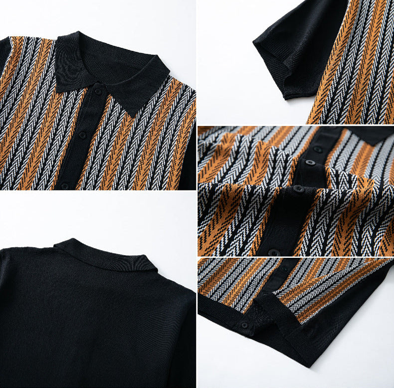 Larry - Men's Jacquard Knit Button-Down Shirt