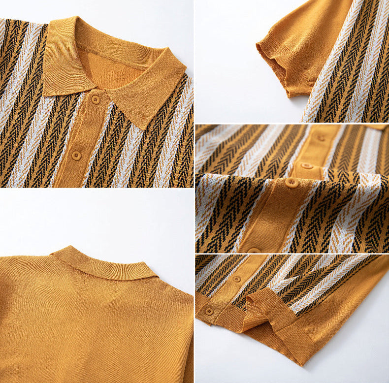 Larry - Men's Jacquard Knit Button-Down Shirt