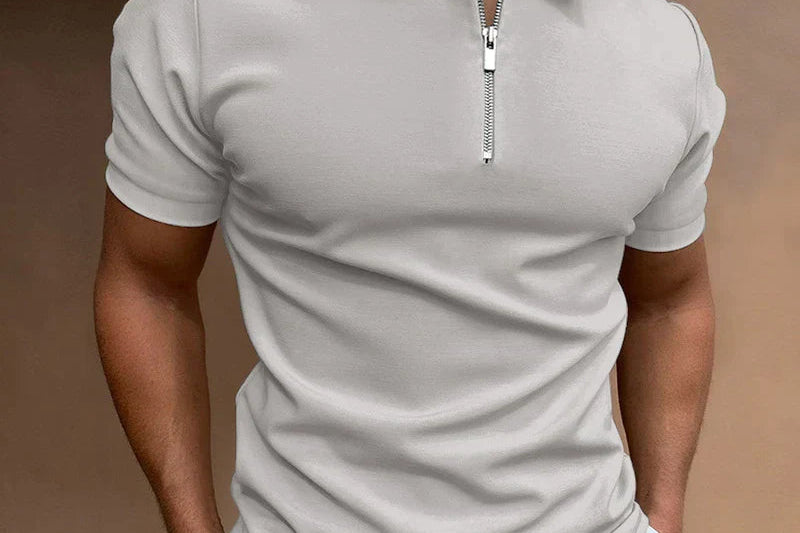 Lennox - Men's Zip Placket Jersey Polo Shirt - Gray