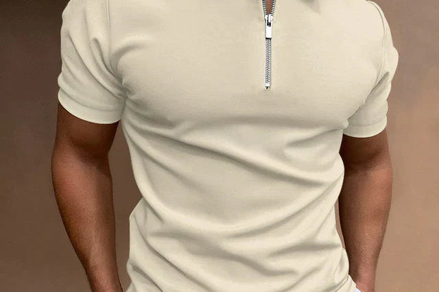 Lennox - Men's Zip Placket Jersey Polo Shirt - Khaki