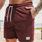 Leo - Men's Corduroy Drawstring Shorts with Side Pockets - Bordeaux