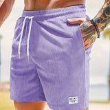 Leo - Men's Corduroy Drawstring Shorts with Side Pockets - Purple