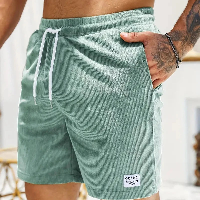 Leo - Men's Corduroy Drawstring Shorts with Side Pockets