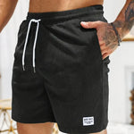 Leo - Men's Corduroy Drawstring Shorts with Side Pockets - Black