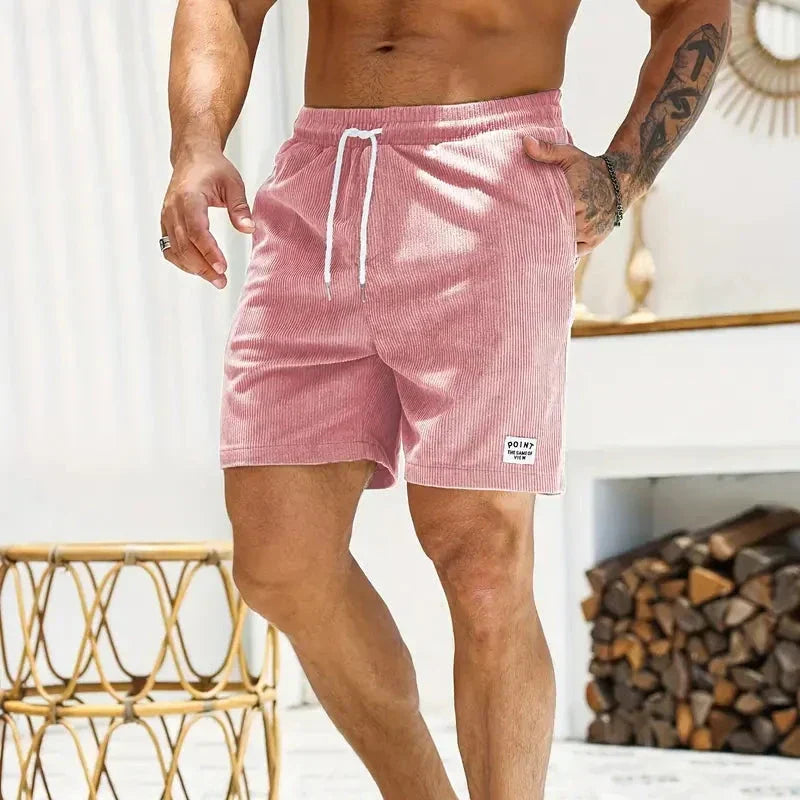 Leo - Men's Corduroy Drawstring Shorts with Side Pockets