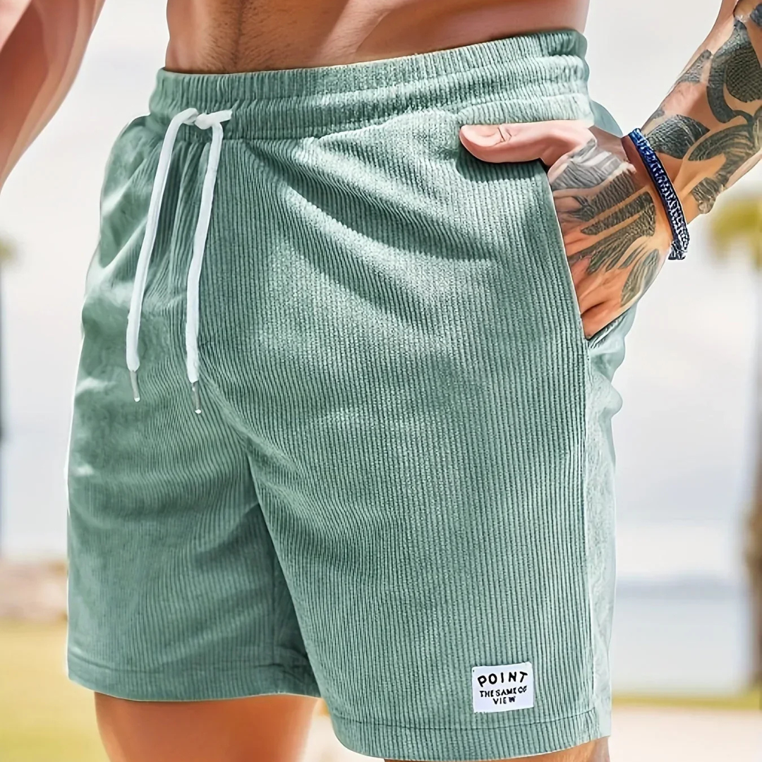 Leo - Men's Corduroy Drawstring Shorts with Side Pockets - Mint Green
