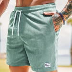 Leo - Men's Corduroy Drawstring Shorts with Side Pockets - Mint Green